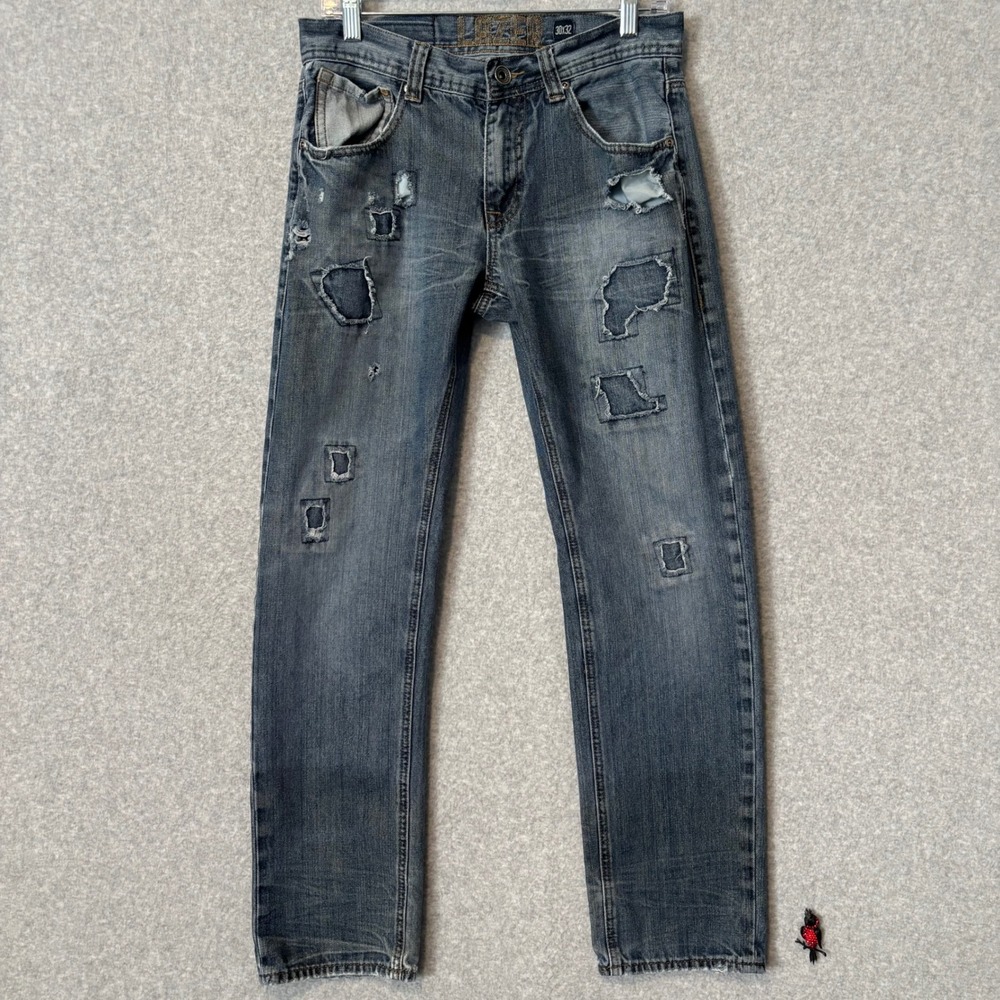 Lazer Mens 30x32 Straight Leg Jeans Blue Jeans Distressed Patchwork Grunge